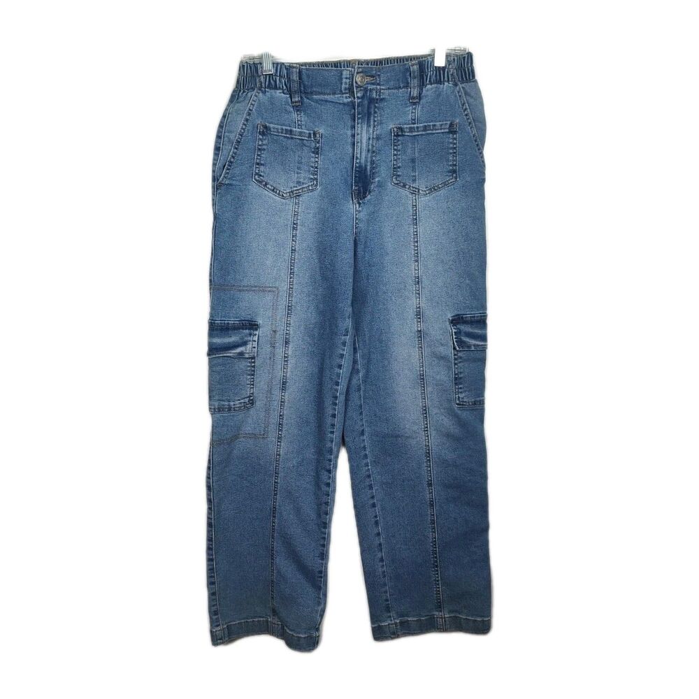 Madden NYC Skater Cargo Jeans Women's Size 29x28 Blue 90s Inspired High Rise‎